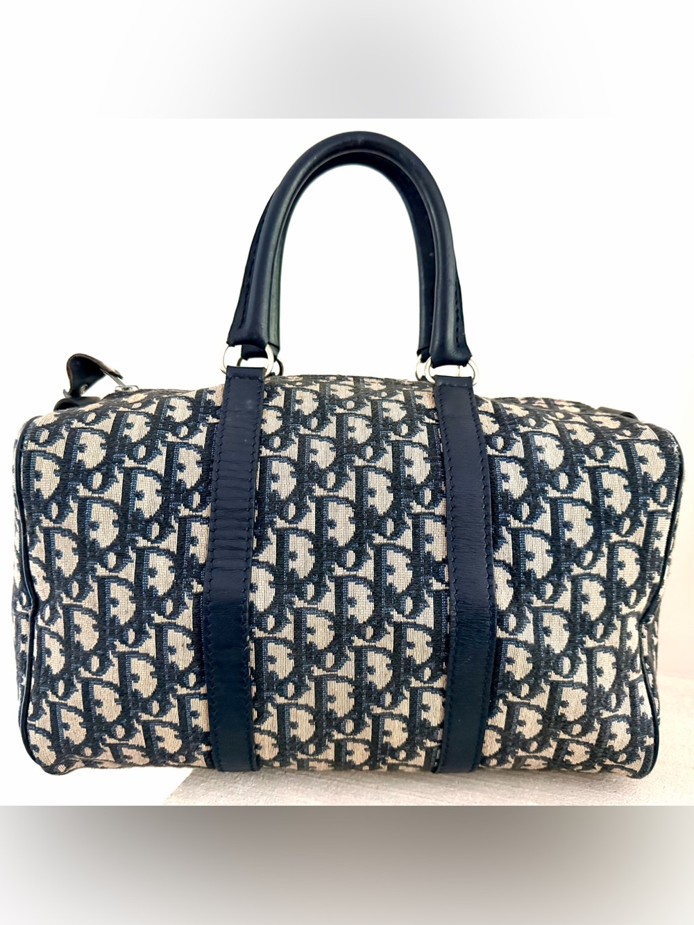 CHRISTIAN DIOR Vintage Trotter Oblique Boston Bag Navy Monogram